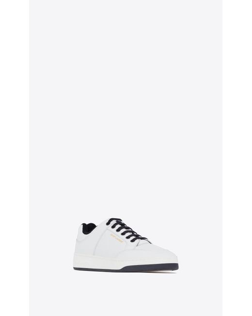 Saint Laurent White Sl/61 Sneakers En Cuir Perforé Blanc