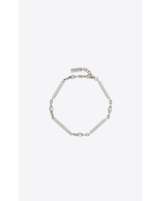 Saint Laurent White Crystal Bar-chain Bracelet In Metal for men