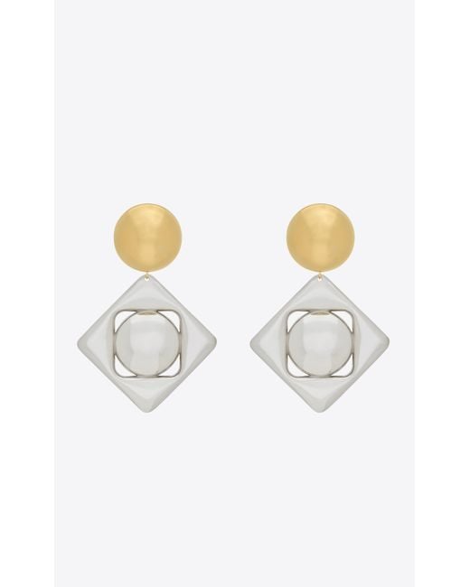 Saint Laurent White Geometric Earrings In Metal