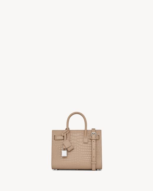 Saint Laurent Natural Sac De Jour Nano En Cuir Embossé Crocodile Beige