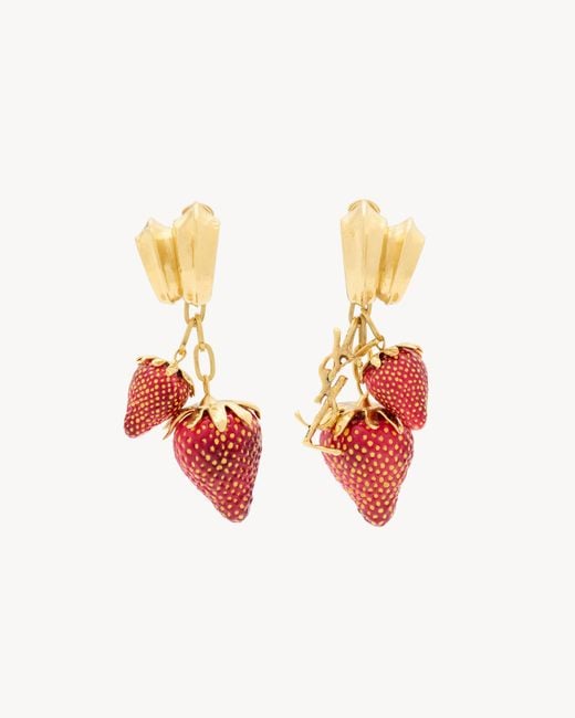 Saint Laurent White Cassandre Strawberry Earrings