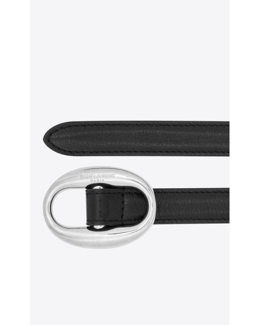Saint Laurent White Oval-buckle Leather Belt
