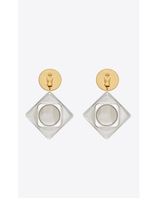 Saint Laurent White Geometric Earrings In Metal