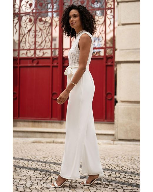 Yumi' Red Lace Sleeveless Jumpsuit