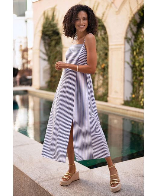 Yumi' Black Stripe Cotton Sun Dress With Ruched Back