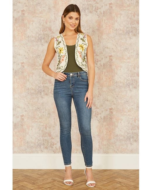Yumi' Multicolor Floral Embroidered Cotton Waist Coat