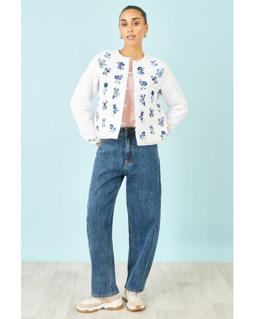 Yumi' Blue Floral Embroidery Reversible Cotton Jacket