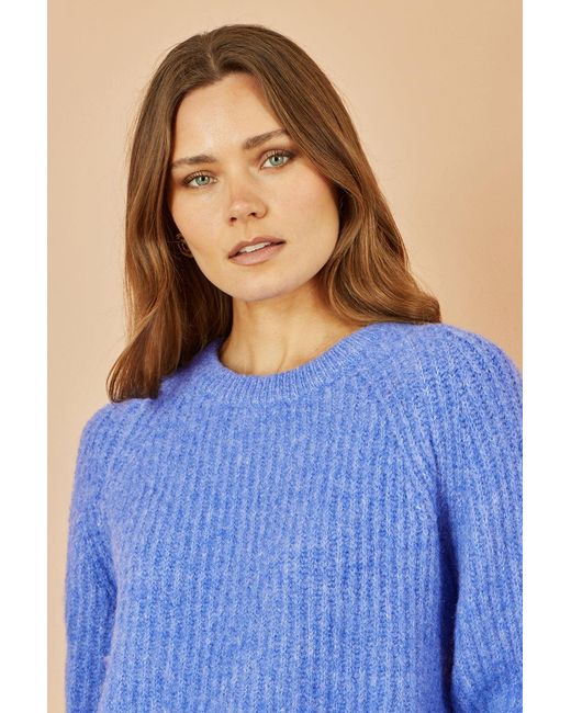 Yumi' Blue Knitted Relax Fit Jumper
