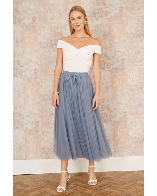 Yumi' Blue Jersey Cotton Bardot Top With Knot Detail