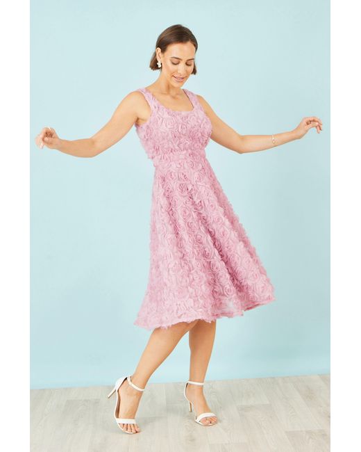Yumi' Pink Applique Floral Skater Dress