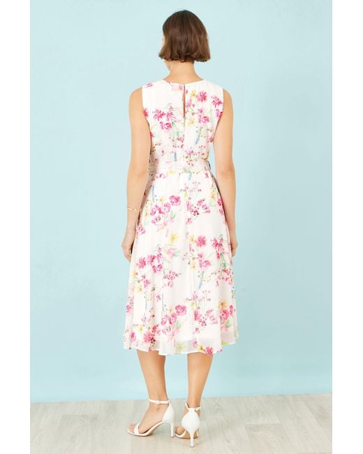 Yumi' Red Delicate Floral Midi Skater Dress