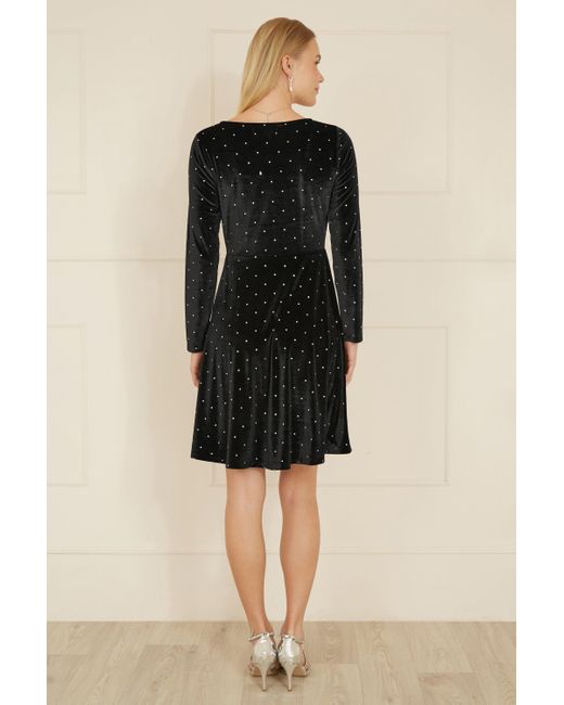 Yumi' Black Skater Dress With Diamantes And Long Sleeve