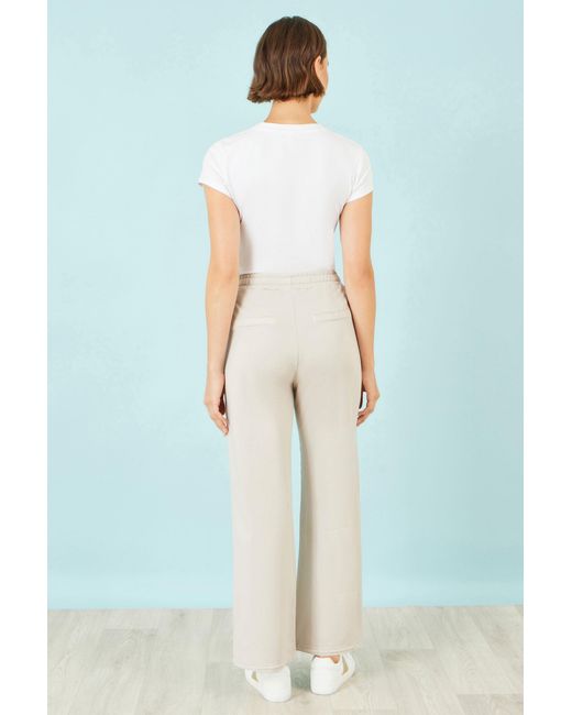 Yumi' White Cream Relaxed Stretch Wide Leg Trousers With Pockets