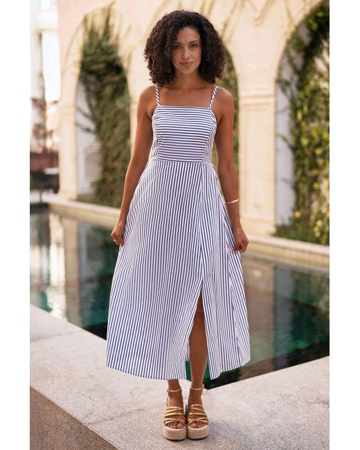 Yumi' Black Stripe Cotton Sun Dress With Ruched Back