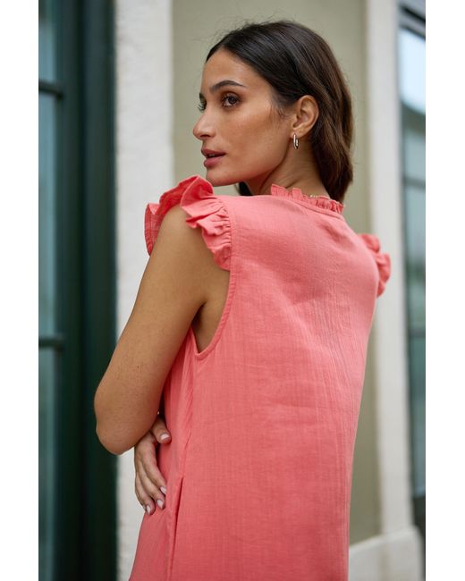 Yumi' Pink Double Cotton Tunic With Frill Sleeves