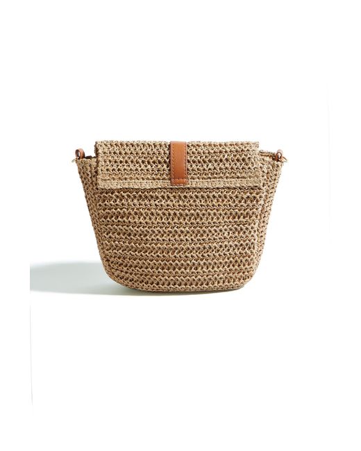 Yumi' Brown Woven Rattan Handbag With Buckle