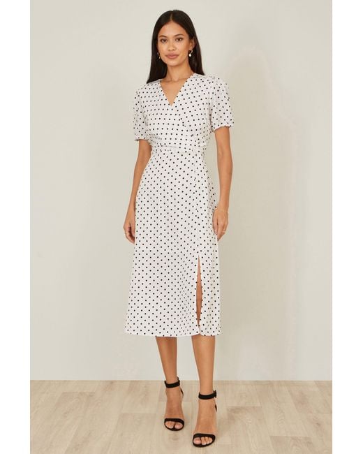 Yumi' Natural Spot Print Wrap Tea Dress