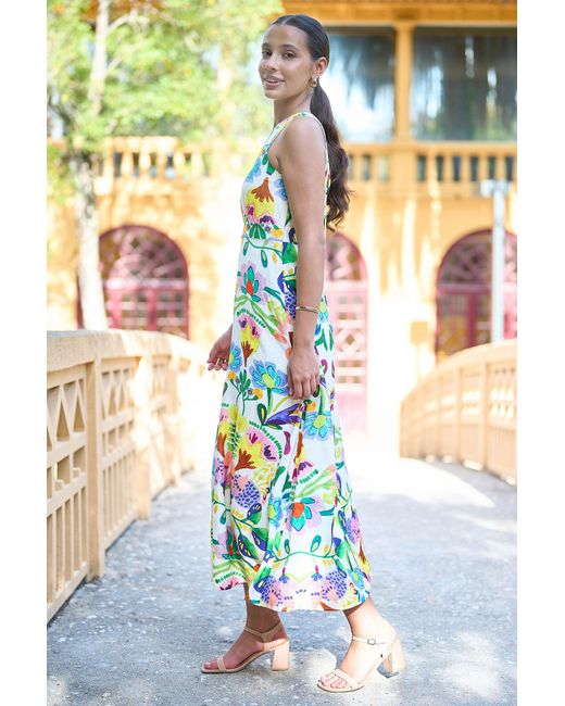 Yumi' Blue Multicolour Abstract Flower Maxi Dress With Tie Back