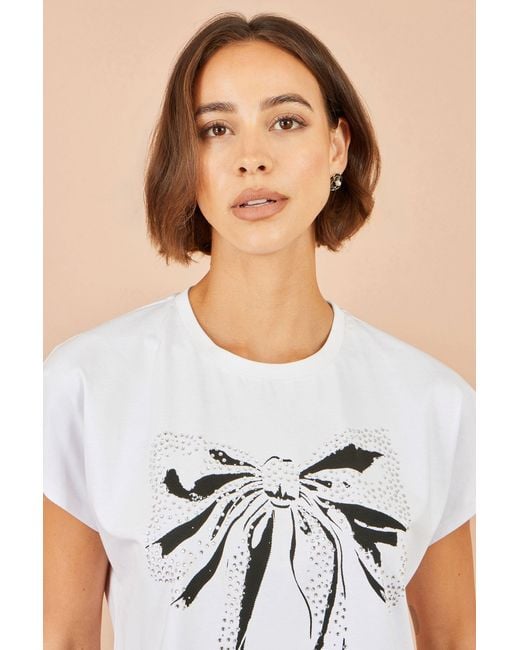 Yumi' White Bow T-Shirt With Lace