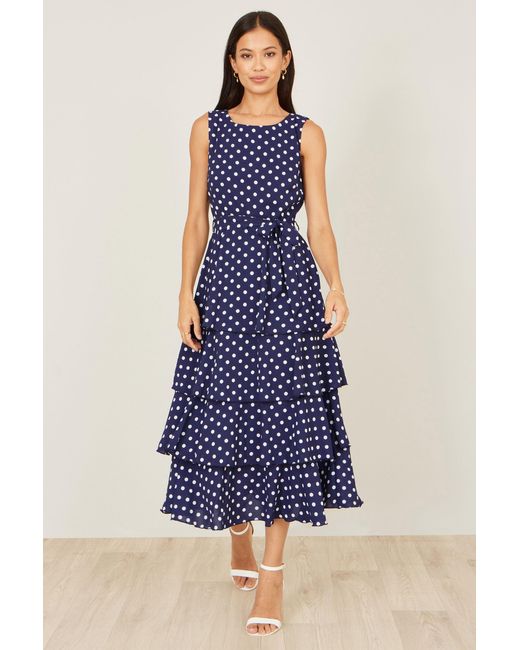 Yumi' Blue Spot Tiered Midi Dress