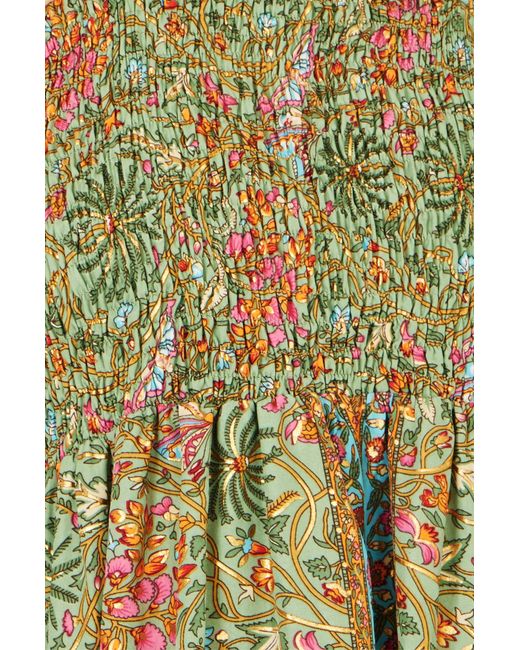 Yumi' Green Foil Palm Print Ruched Maxi Dress With Border Detail