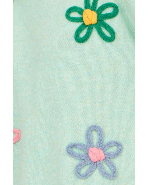 Yumi' Green Relaxed Flower Embroidered Jumper