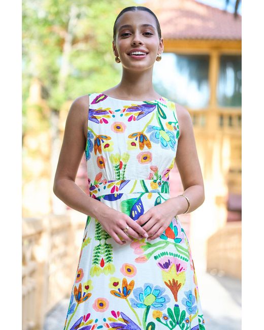 Yumi' Blue Multicolour Abstract Flower Maxi Dress With Tie Back