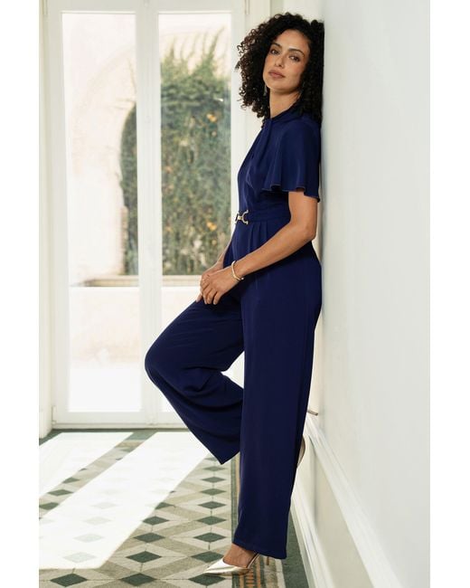 Yumi' Blue Buckle Jumpsuit With Twist Knot Detail