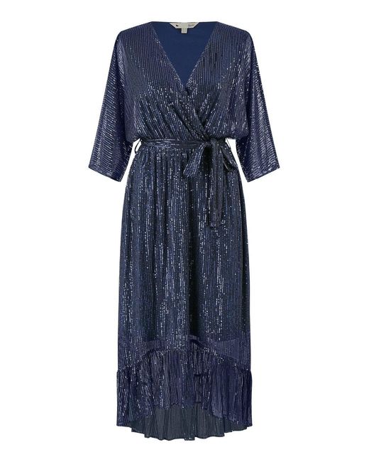 Yumi' Blue Sequin Kimono Midi Wrap Dress