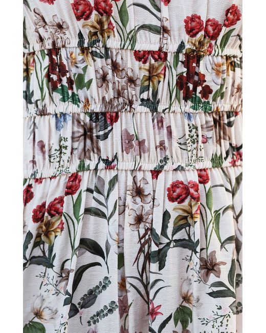 Yumi' White Botanical Print Viscose Midi Dress