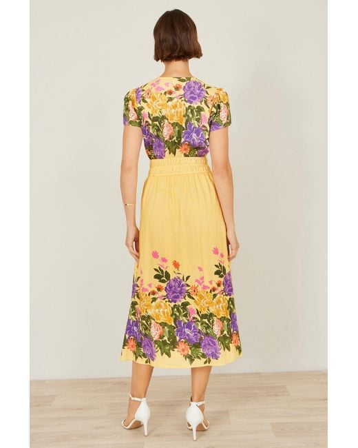 Yumi' Metallic Floral Mirror Print Viscose Midi Dress