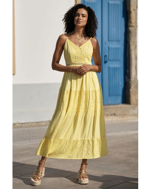 Yumi' Multicolor Cotton Lace Trim Midi Dress