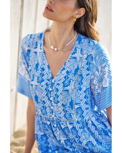 Yumi' Blue Viscose Palm Relaxed Tunic