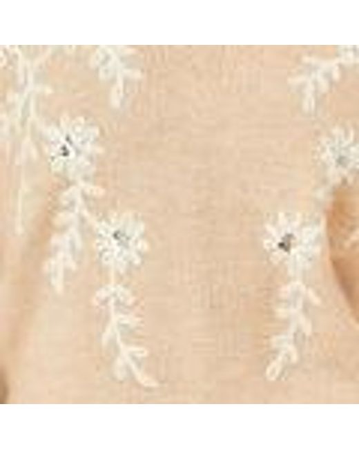Yumi' Blue Floral Embroidered V Neck Relaxed Knitted Jumper