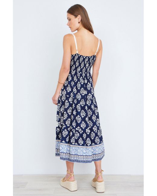 Yumi' Blue Viscose Paisley Print Midi Sun Dress