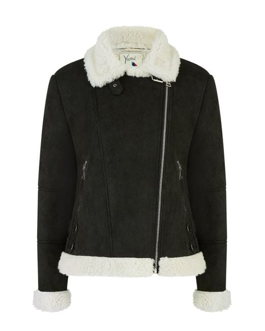 Yumi' Black Faux Suede And Shearling Biker Jacket