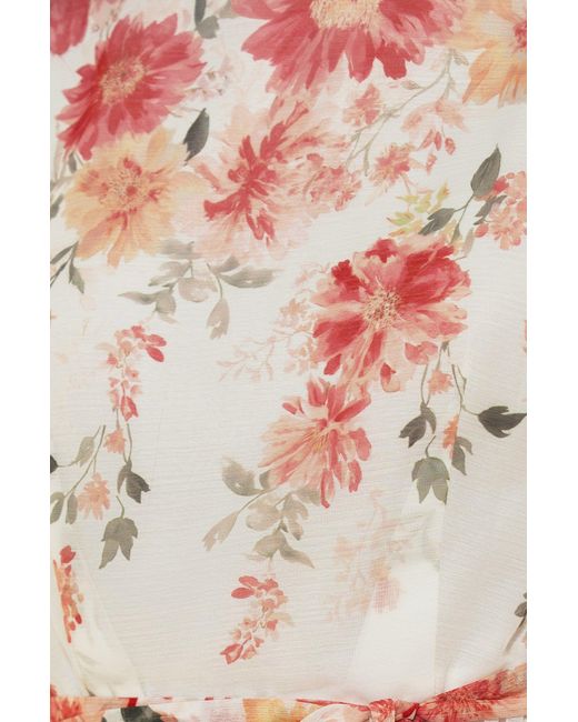 Yumi' White Mirror Floral Design Pleated Midi Dress