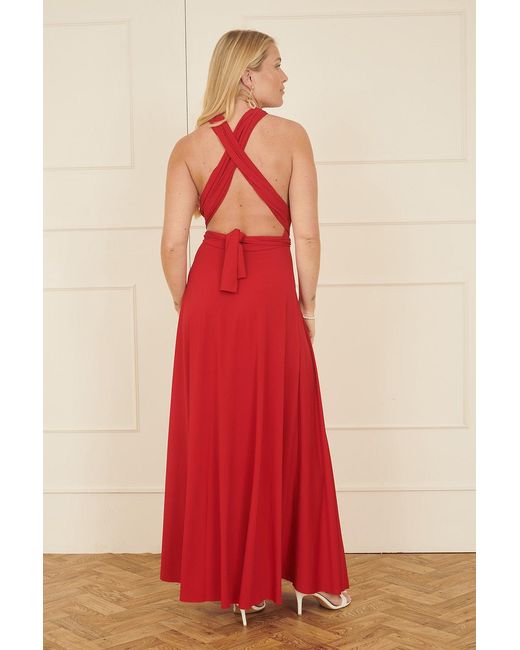 Yumi' Red Jersey Stretch Multiway Midi Dress