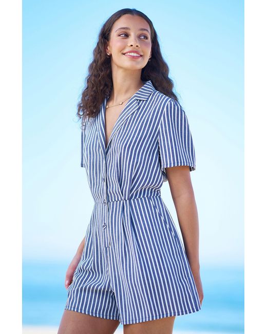 Yumi' Blue Stripe Retro Playsuit