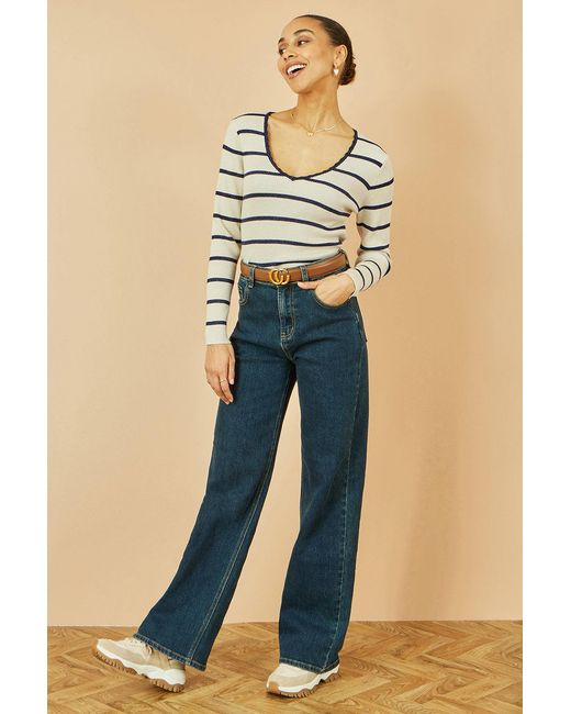 Yumi' White Metallic Stripe Knitted Ribbed Top