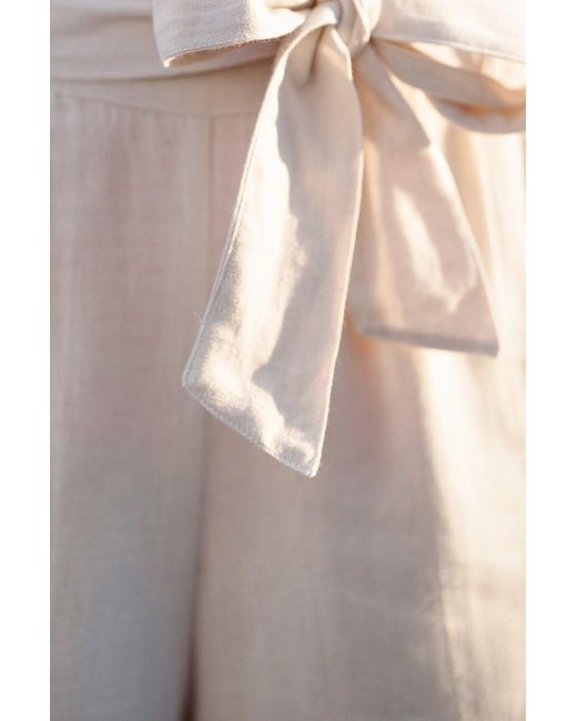 Yumi' Gray Linen Mix Cropped Trousers With Tie Belt