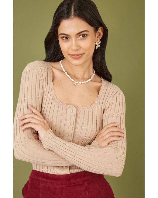 Yumi' Red Oatmeal Fitted Rib Button Up Cardigan