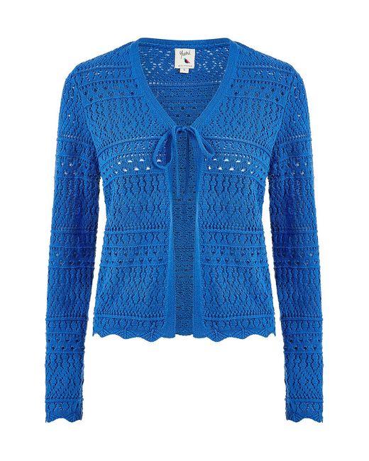 Yumi' Blue Crochet Tie Front Cardigan