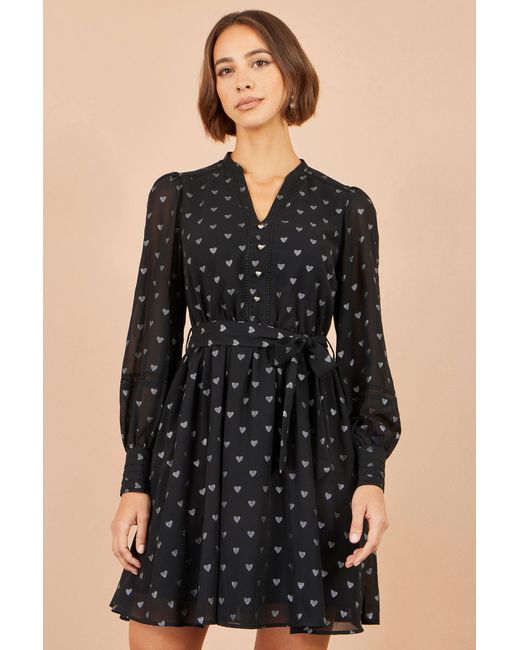 Yumi' Black Heart Print Mini Dress
