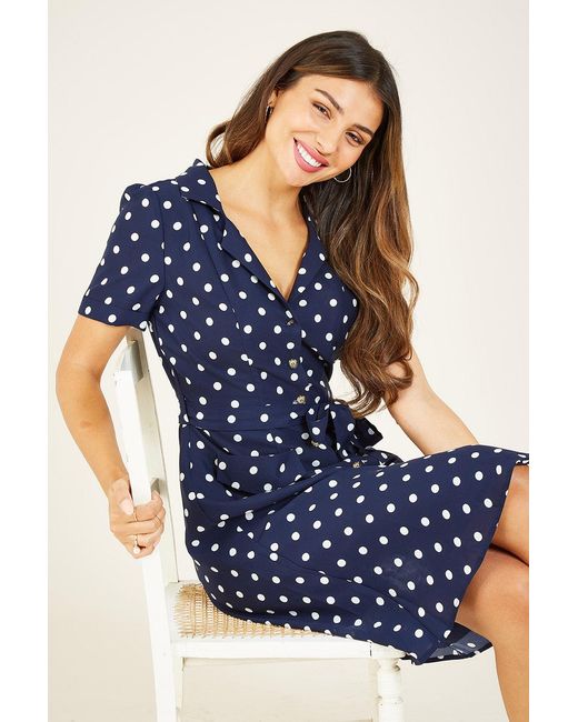 Yumi' Blue Spot Retro Shirt Dress
