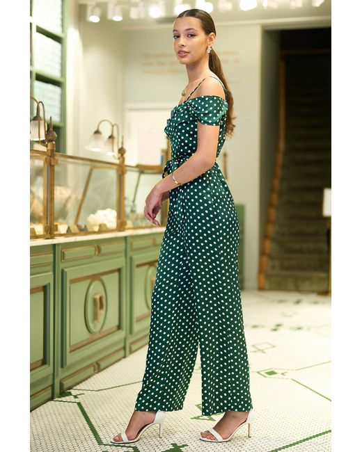 Yumi' Green Spot Bardot Jumpsuit