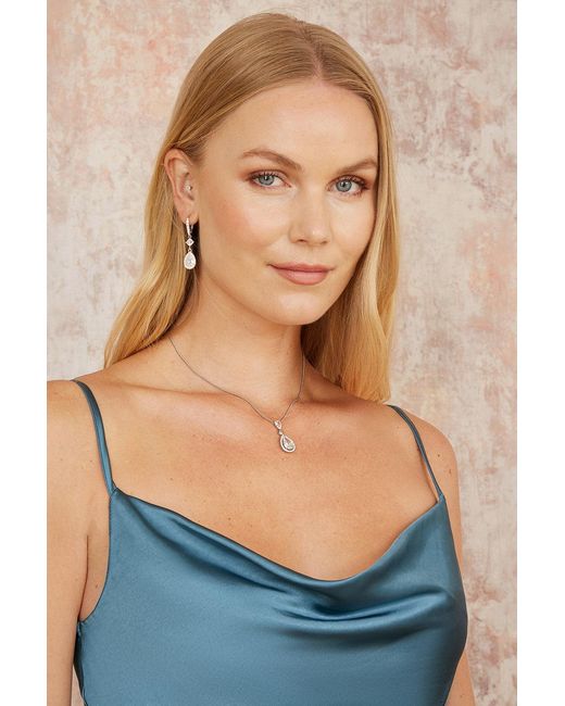Yumi' Blue Satin Cowl Neck Midi Slip Dress
