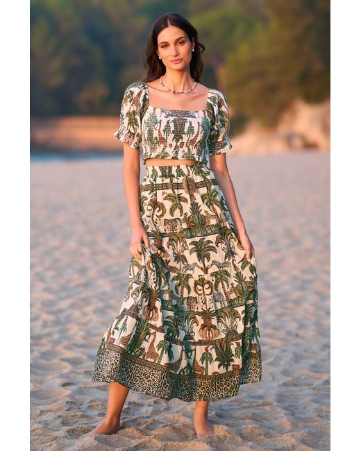 Yumi' Multicolor Cotton Voile Safari Midi Skirt