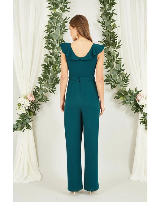 Yumi' Blue Jumpsuit With Buckle And Frill Detail