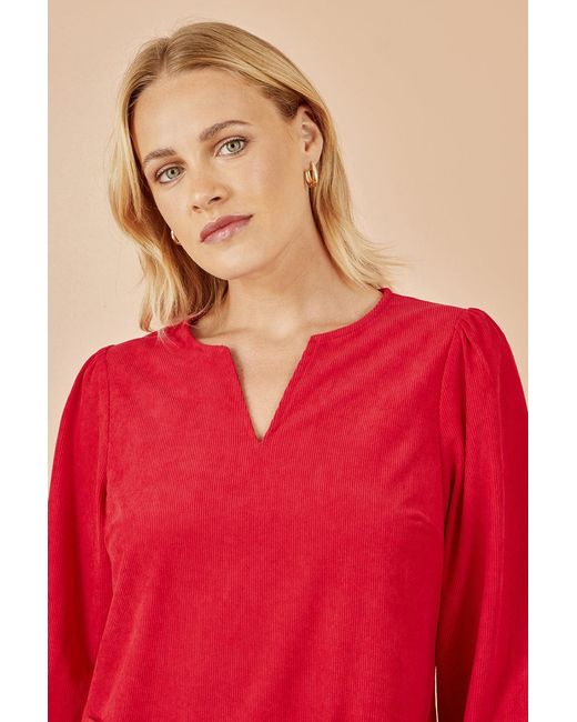 Yumi' Red Cord Tunic With Ruched Sleeve